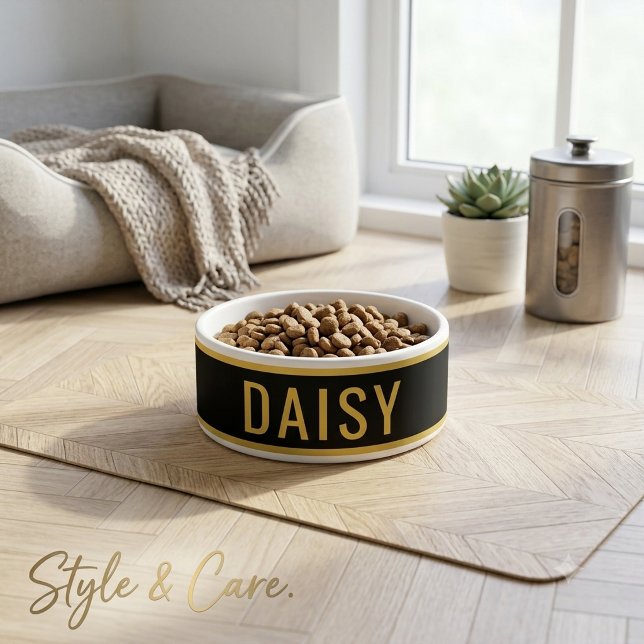 Personalised Name Metallic Gold Black Minimalist (Personalized Name Metallic Gold Black Minimalist Bowl)