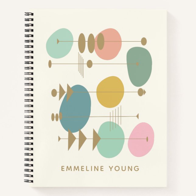 Personalised Name Mid Century Modern Retro Notes Notebook (Front)