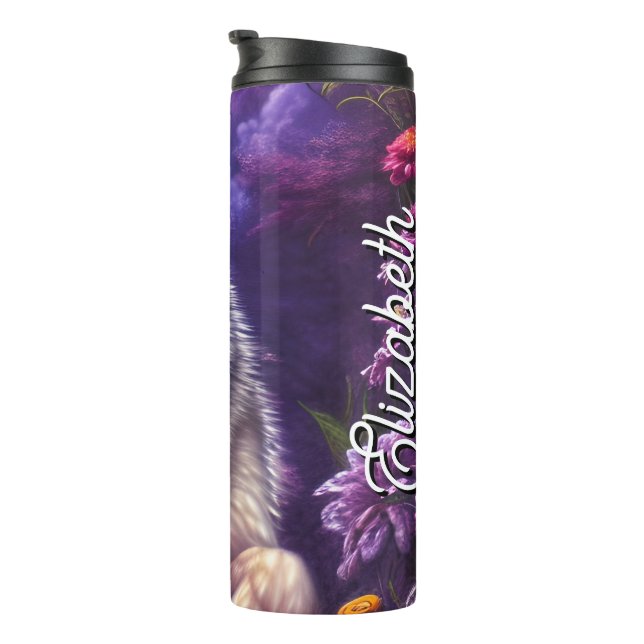 Personalised Name Midnight Howl Floral Wolf Thermal Tumbler (Rotated Right)
