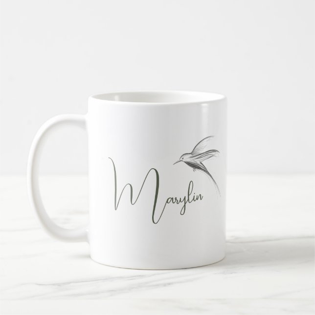 Personalised name Minimal Bird design Coffee Mug (Left)