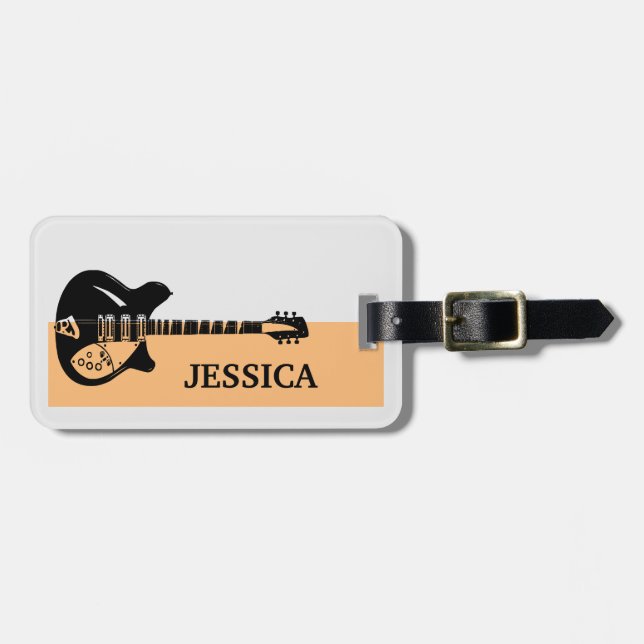 Personalised Name Minimal Electric Guitar Gift Luggage Tag (Front Horizontal)