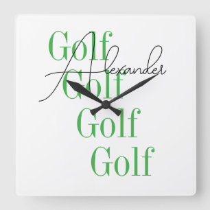 Personalised Name Minimal Golf Typography Square Wall Clock
