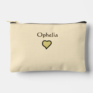 Personalised Name Minimal Heart Black & Cream Accessory Pouch