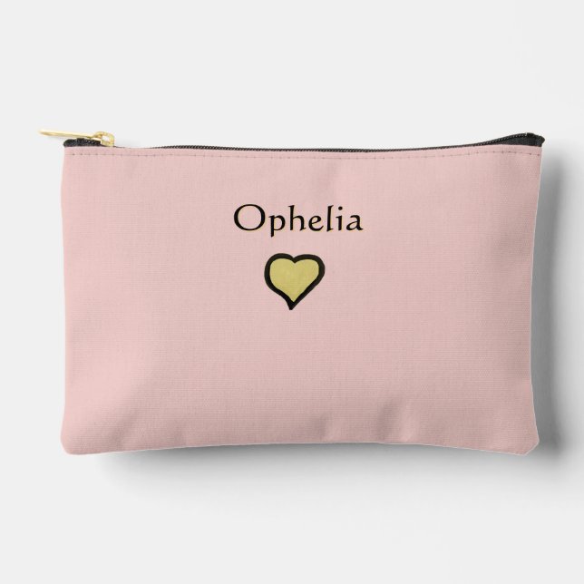 Personalised Name Minimal Heart Black & Pink Accessory Pouch (Front)