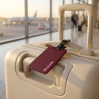 Personalised Name Minimalist Chic Burgundy & Pink Luggage Tag