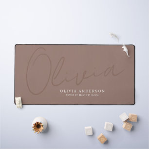 Personalised Name Minimalist Mocha Brown Script Desk Mat