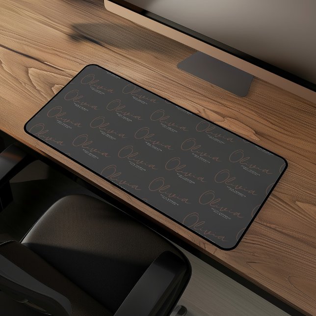 Personalised Name Minimalist Mocha Brown Script Desk Mat (Creator Uploaded)