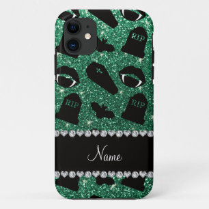Personalised name mint green glitter vampire iPhone 11 case