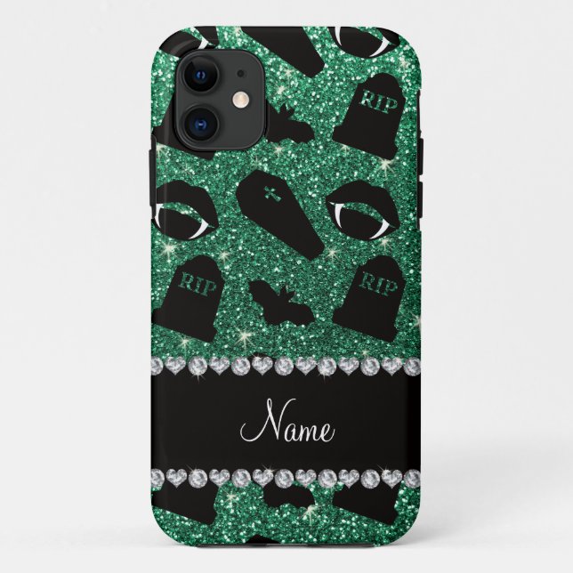 Personalised name mint green glitter vampire Case-Mate iPhone case (Back)
