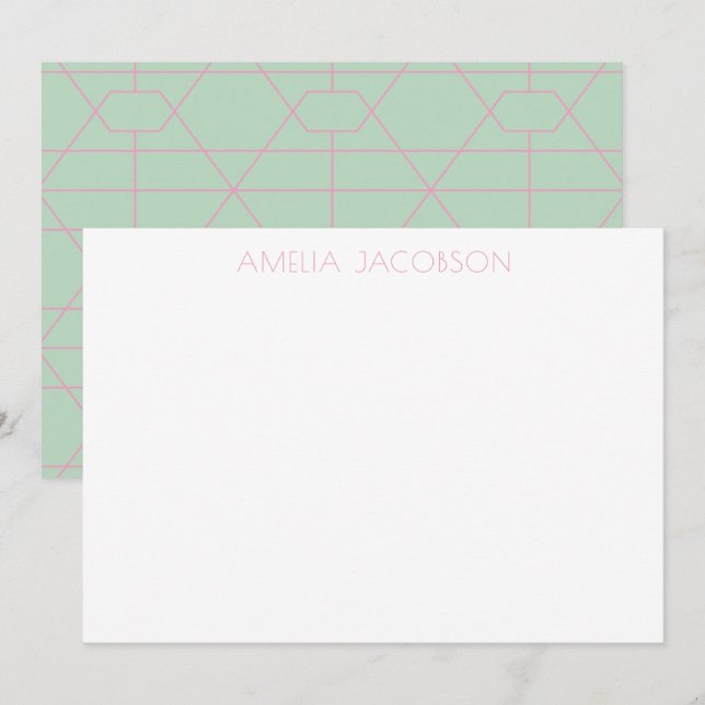 Personalised Name Mint Green Pink Geometric Lines Card (Front/Back)