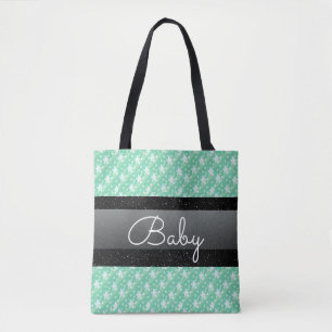 Personalised Name Mint Green Polka Dots Baby Tote Bag