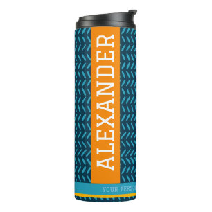 Personalised Name Modern Blue & Orange Pattern  Thermal Tumbler