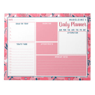 Personalised Name Modern Floral Daily Planner Notepad