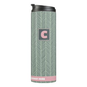 Personalised Name Modern Green & Pink Pattern Thermal Tumbler