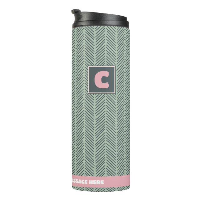 Personalised Name Modern Green & Pink Pattern Thermal Tumbler (Rotated Right)