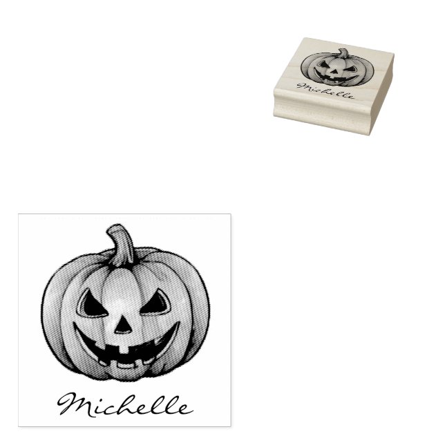Personalised Name Modern Halloween Pumpkin         Rubber Stamp (Stamped)