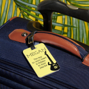 Personalised Name Modern Minimal Electric Guitar L Luggage Tag