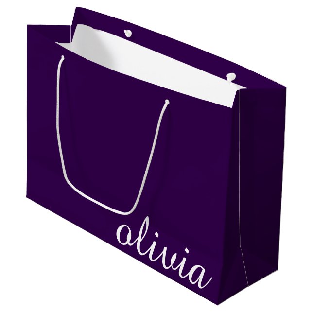 Personalised Name Modern Minimal Luxury DarkPurple Large Gift Bag (Front Angled)