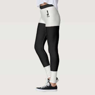 Personalised Name Modern Neutral Black Monogram Leggings