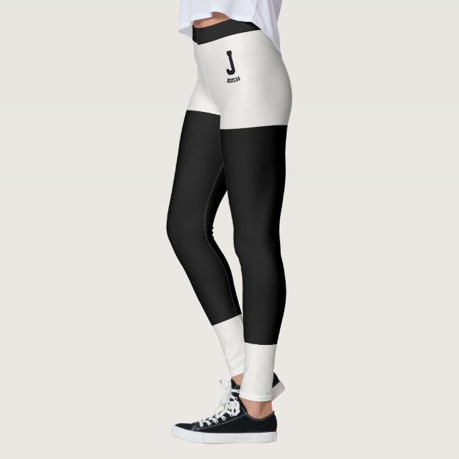 Personalised Name Modern Neutral Black Monogram Leggings (Left)