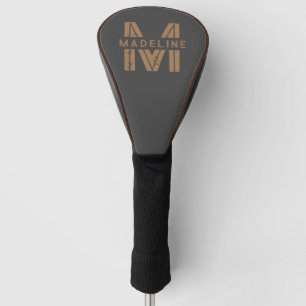 Personalised Name Modern Retro Black Monogram Golf Head Cover