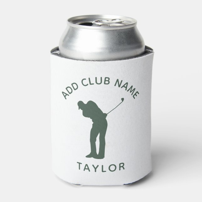Personalised Name Modern Sage Green Golf Club Name Can Cooler (Can Front)