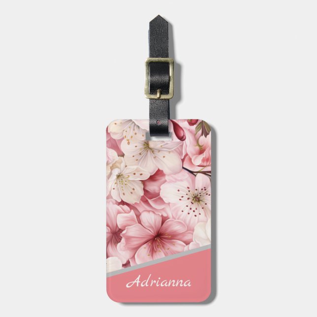 Personalised Name Modern Sakura Blossom Pink Luggage Tag (Front Vertical)