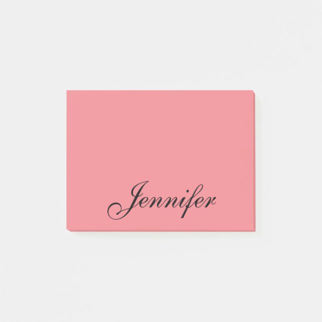 Personalised Name Modern Script Coral Pink Post-it Notes (Front)