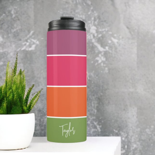 Personalised Name Modern Simple And Trendy Thermal Tumbler (Personalized Name Modern Simple And Trendy Thermal Tumbler from Ricaso. Purple, pink, orange, green)