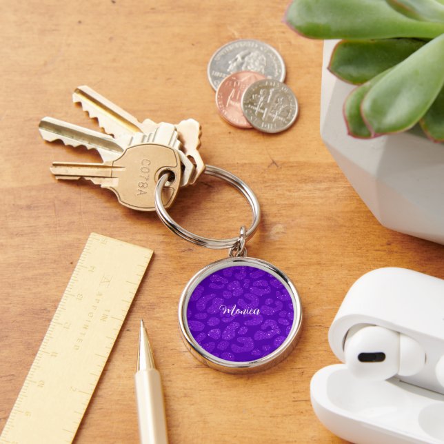 Personalised Name Modern Stylish Glitter purple  Key Ring (Desk)