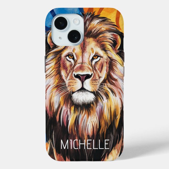 Personalised Name Modern Watercolor lion           Case-Mate iPhone Case (Back)