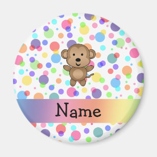 Personalised name monkey rainbow polka dots magnet