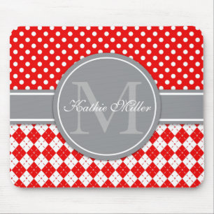 Personalised Name & Monogram Argyle Polkadot Mouse Mat