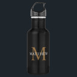 Personalised Name Monogram Black 532 Ml Water Bottle<br><div class="desc">Create your own personalised black round water bottle with your custom name and monogram.</div>