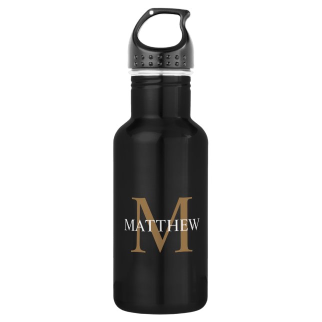 Personalised Name Monogram Black 532 Ml Water Bottle (Front)