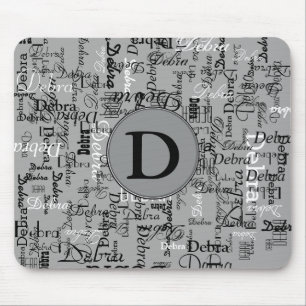 Personalised name monogram black and white mouse mat