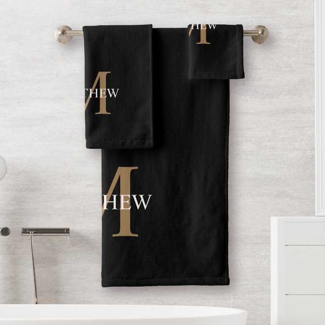 Personalised Name Monogram Black Bath Towel Set (Creator Uploaded)