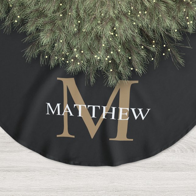 Personalised Name Monogram Black Brushed Polyester Tree Skirt (Creator Uploaded)