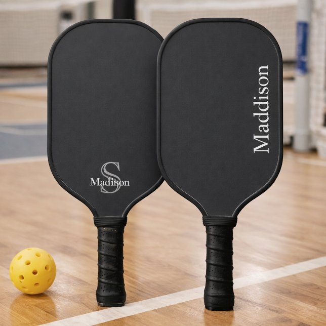 Personalised Name Monogram Black Charcoal Grey Pickleball Paddle (Creator Uploaded)