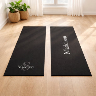 Personalised Name Monogram Black Charcoal Grey Yoga Mat