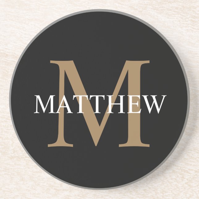 Personalised Name Monogram Black Coaster (Front)