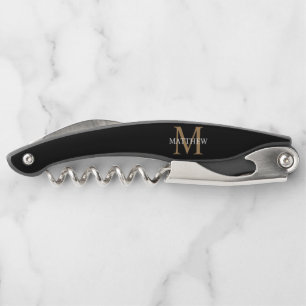Personalised Name Monogram Black Corkscrew