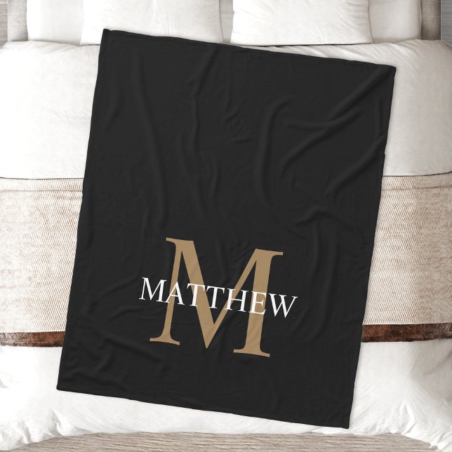 Personalised Name Monogram Black Fleece Blanket (Creator Uploaded)