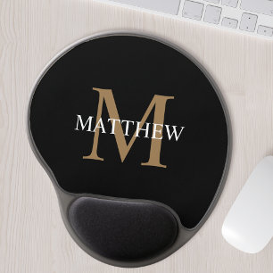 Personalised Name Monogram Black Gel Mouse Mat