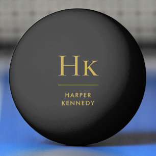 Personalised Name Monogram Black Gold Ping Pong Ball