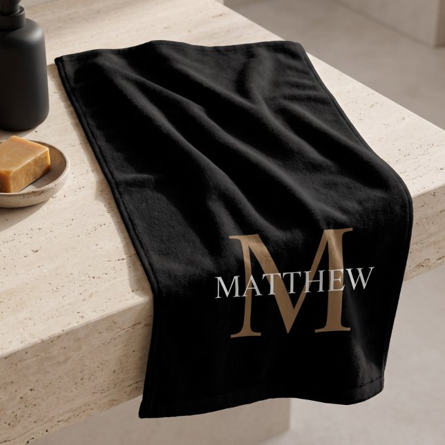 Personalised Name Monogram Black Hand Towel (Creator Uploaded)
