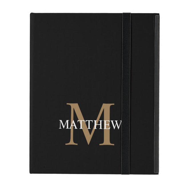 Personalised Name Monogram Black iPad Case (Front Closed)