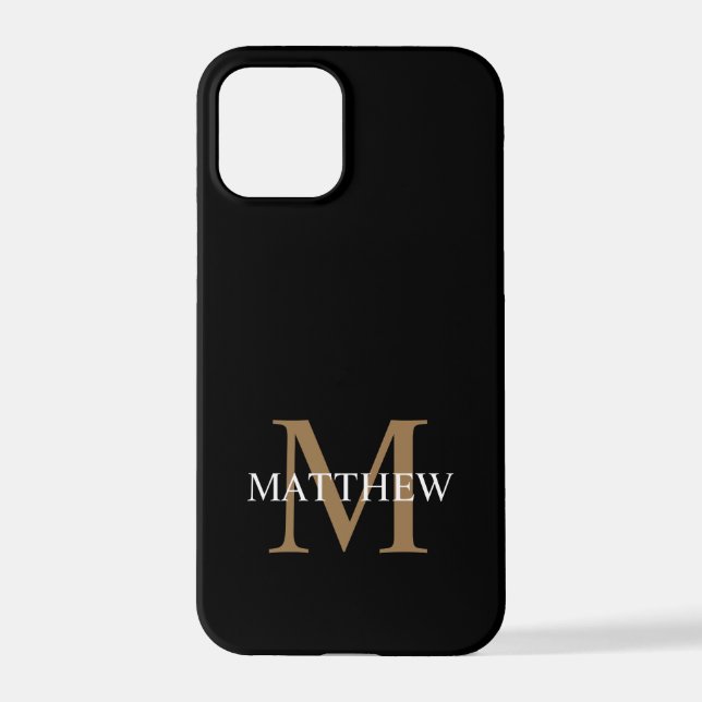 Personalised Name Monogram Black iPhone Case (Back)