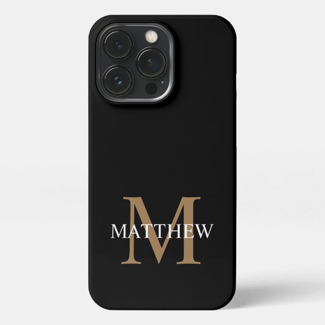 Personalised Name Monogram Black iPhone Case (Back)
