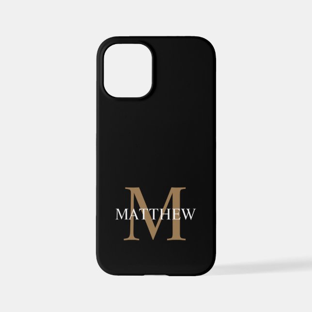 Personalised Name Monogram Black iPhone Case (Back)